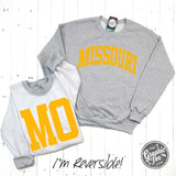 Missouri Gold Print Reversible Sport Grey Crewneck Sweatshirt - Aaria Tees Aaria Tees