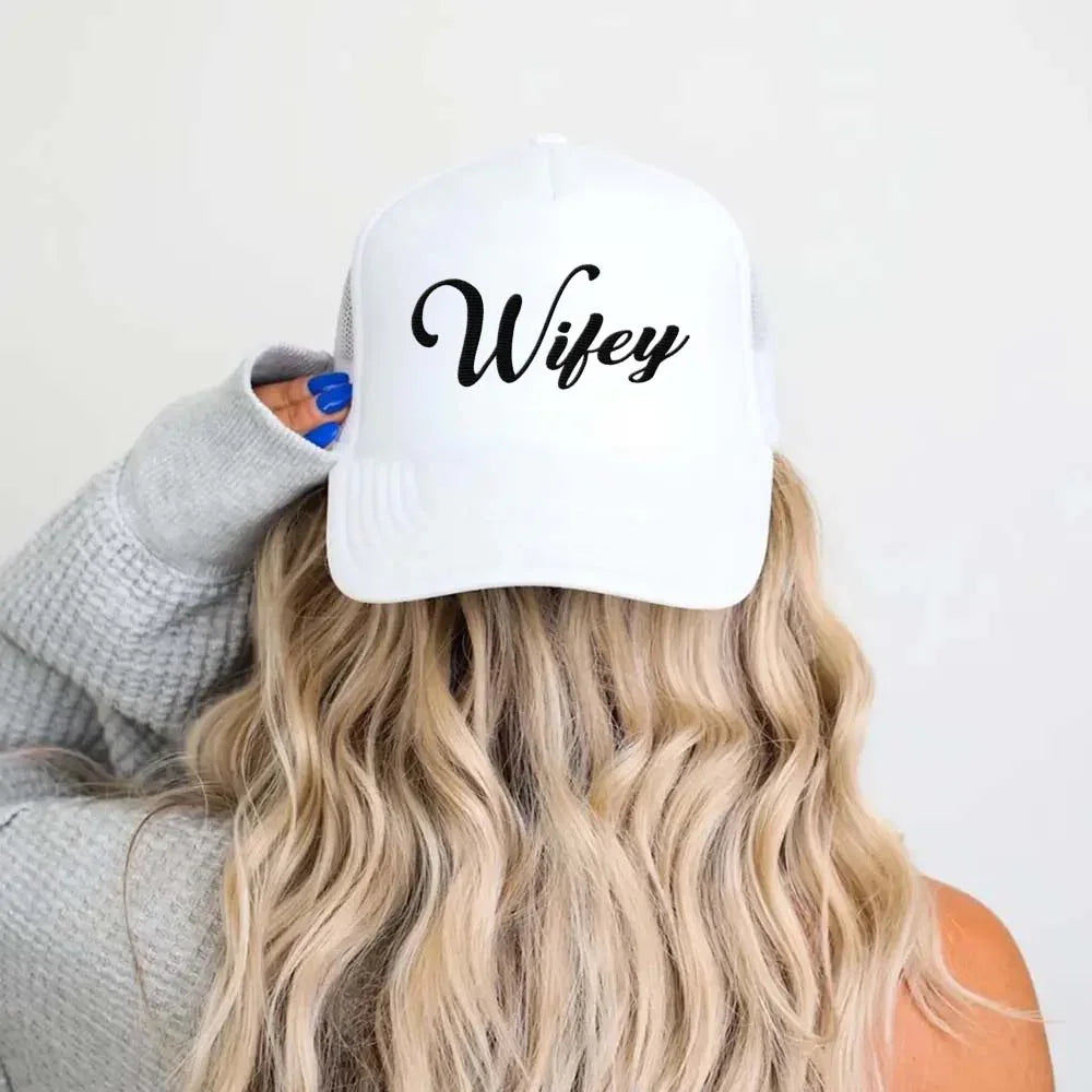 Embroidered Wifey Trucker Hat – Classic Mesh Cap for Wedding or Anniversary - Aaria Tees Aaria Tees