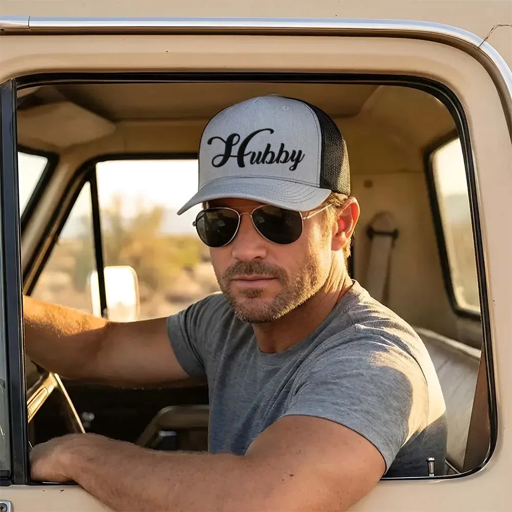Embroidered Hubby Trucker Hat – Classic Mesh Cap for Wedding or Anniversary - Aaria Tees Aaria Tees