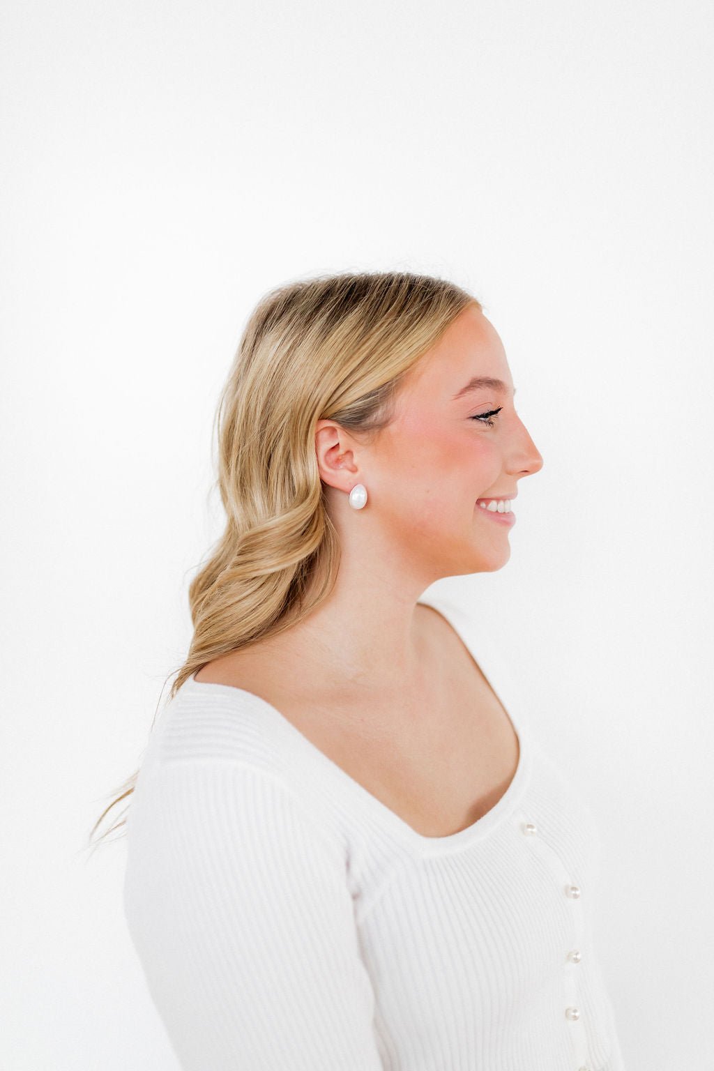 Monica Pearl Stud - White - Aaria Tees Aaria Tees
