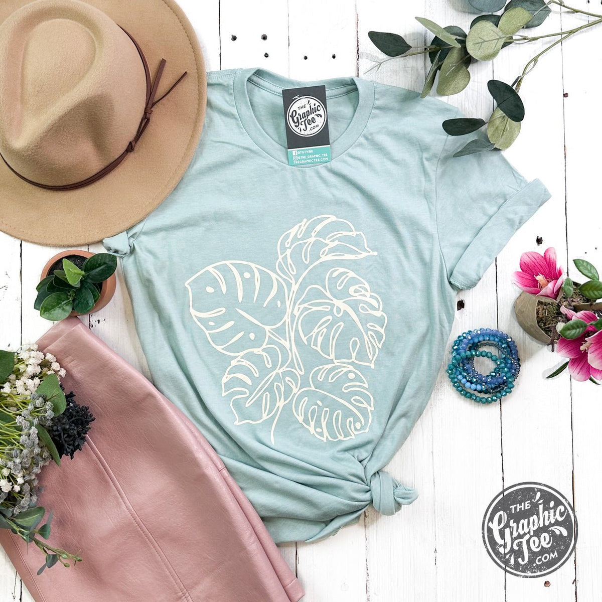 Monstera Crewneck Short Sleeve Tee - Aaria Tees