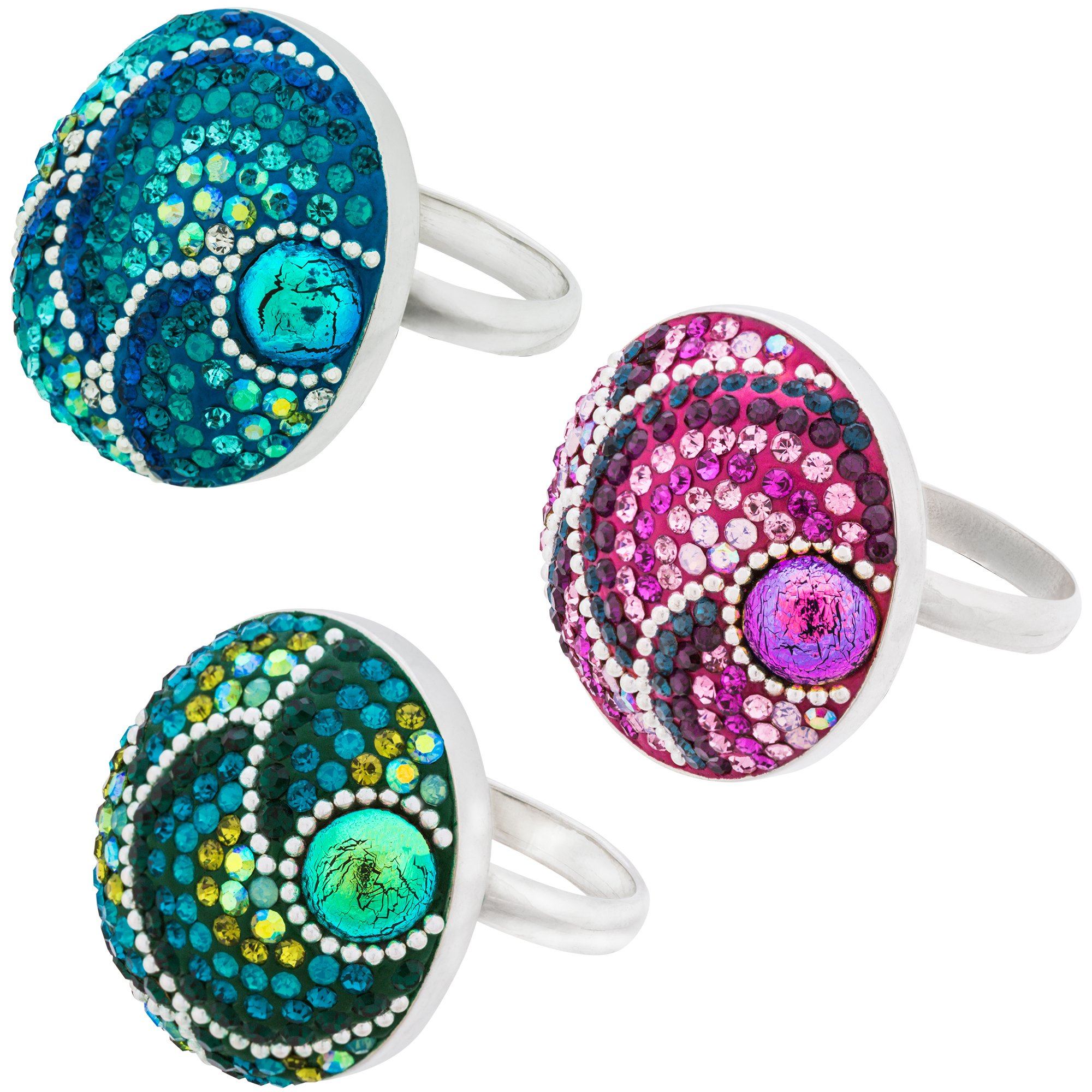 Mosaic Crystals Adjustable Sterling Ring - Aaria Tees Aaria Tees
