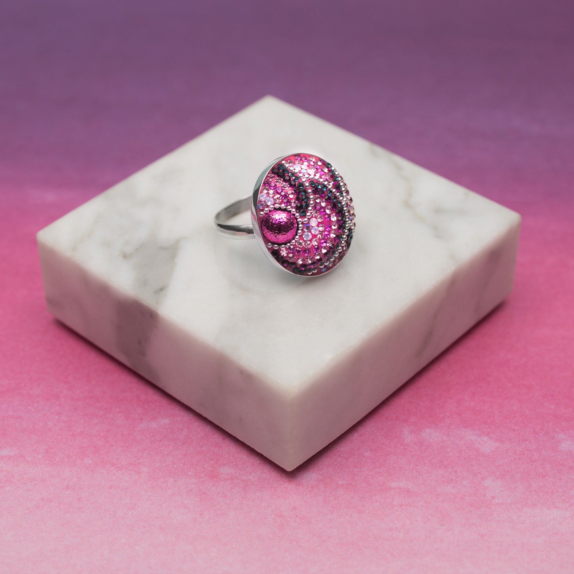 Mosaic Crystals Adjustable Sterling Ring - Aaria Tees Aaria Tees