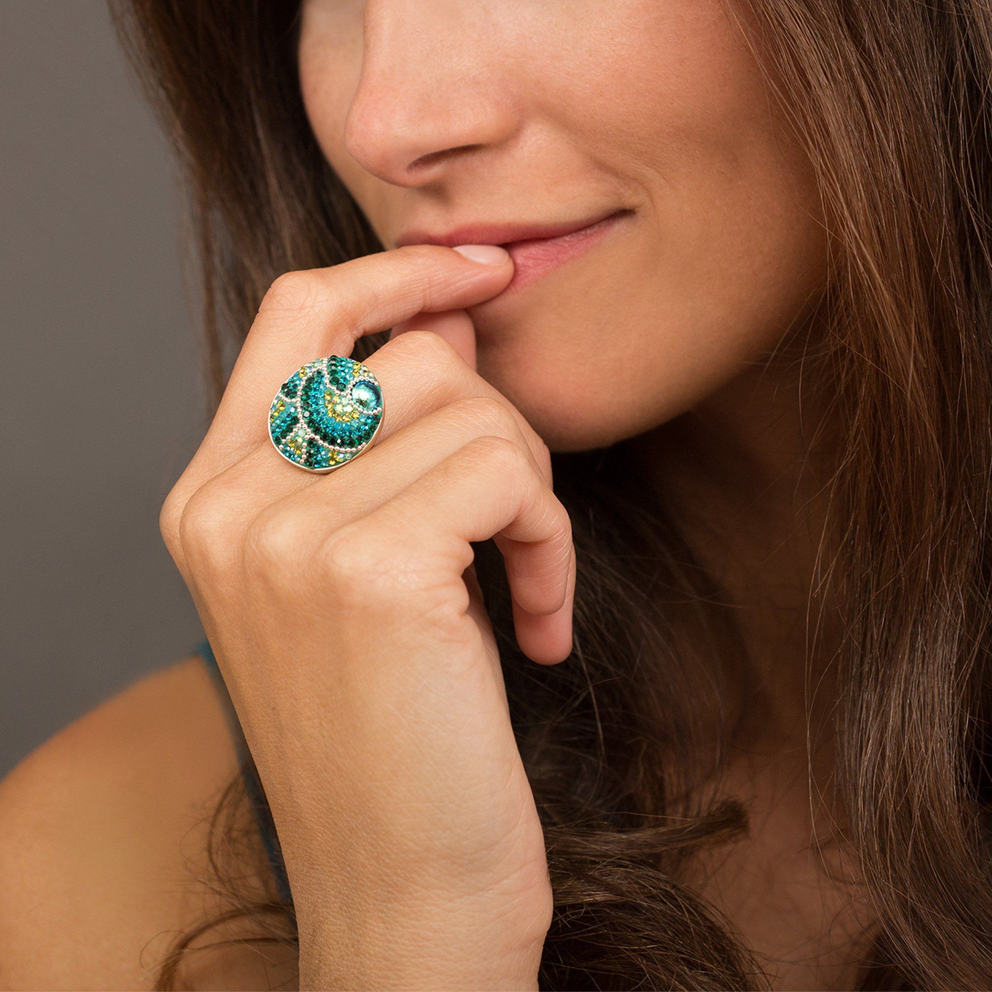 Mosaic Crystals Adjustable Sterling Ring - Aaria Tees Aaria Tees