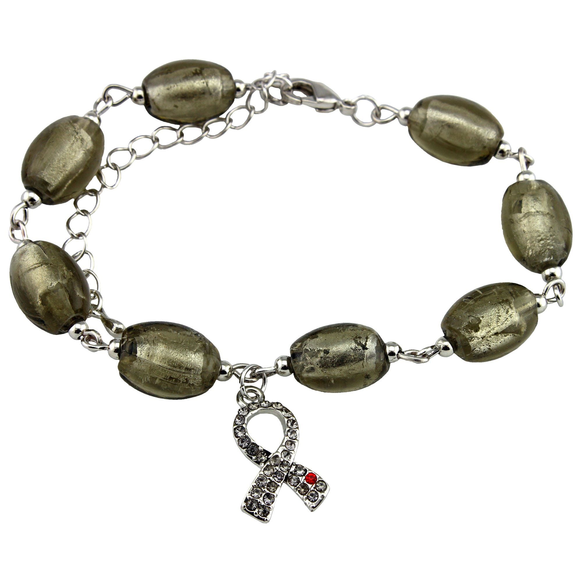 Murano Glass Diabetes Ribbon Bracelet - Aaria Tees Aaria Tees