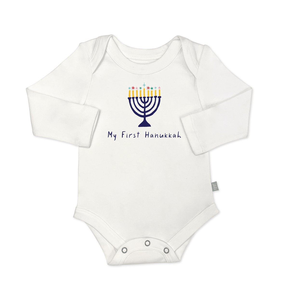 long sleeve graphic bodysuit | my first hanukkah - Aaria Tees