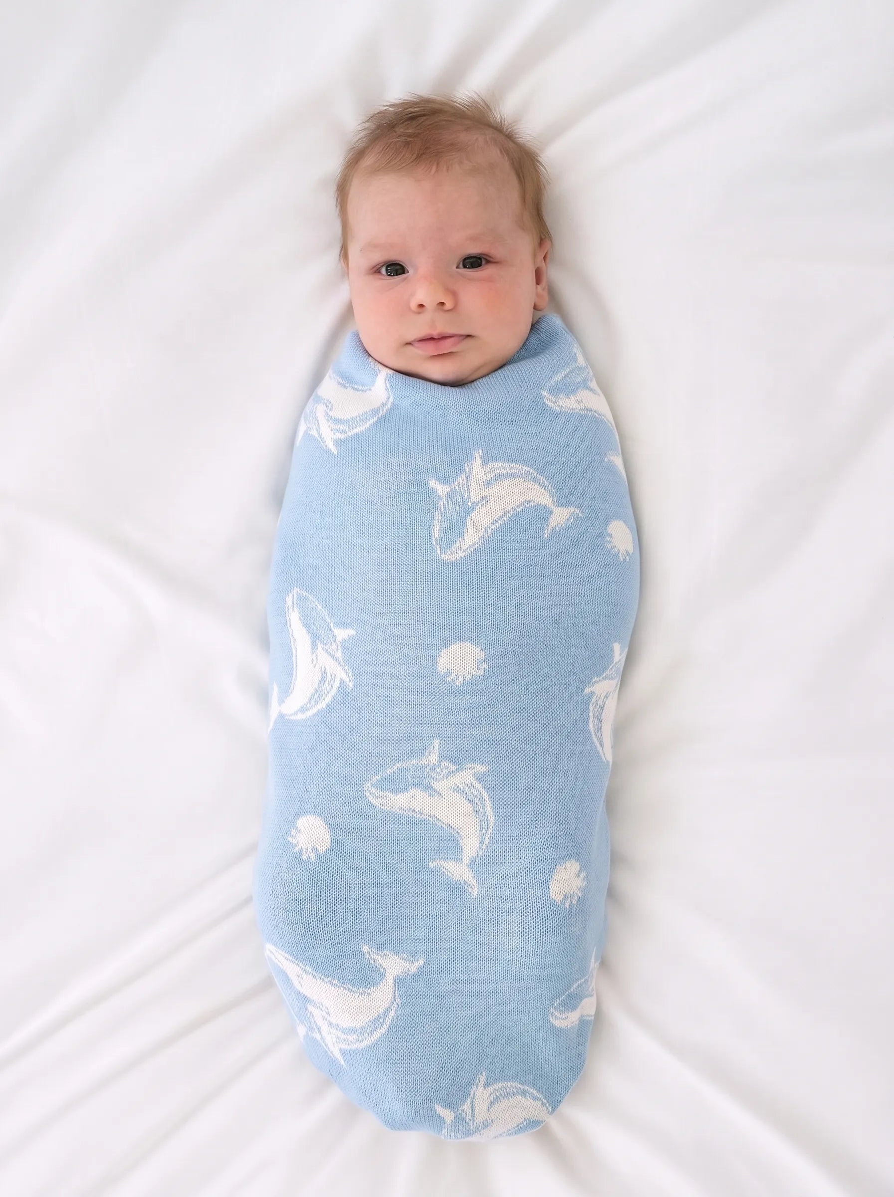Whale Jacquard Knit Baby Blanket - Aaria Tees Aaria Tees