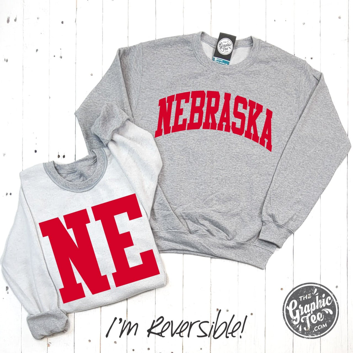 Nebraska Reversible Sport Grey Crewneck Sweatshirt - Aaria Tees