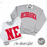 Nebraska Reversible Sport Grey Crewneck Sweatshirt - Aaria Tees Aaria Tees
