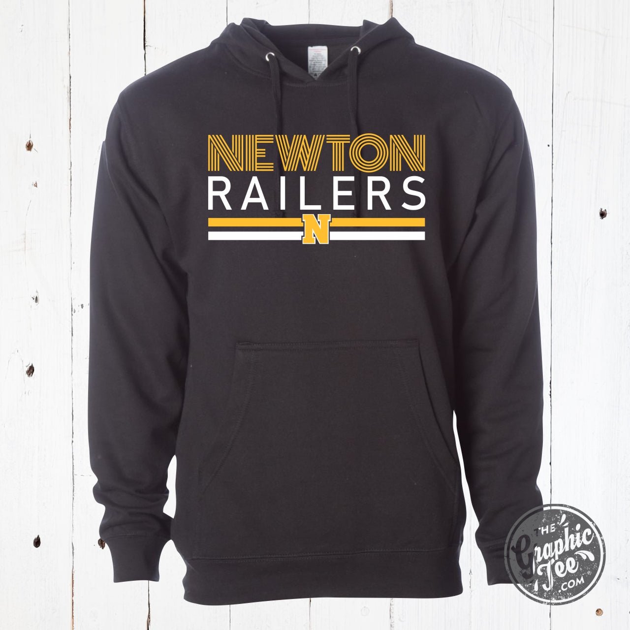 Newton Railers Multiline Adult Hoodie in Black - Aaria Tees Aaria Tees