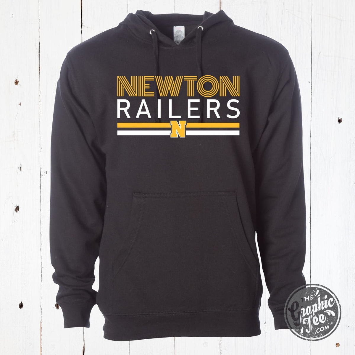 Newton Railers Multiline Adult Hoodie in Black - Aaria Tees