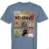 Country Music Whiskey and Cowboys Collage Design on Comfort Colors Unisex 1717 T Shirt - Aaria Tees Aaria Tees