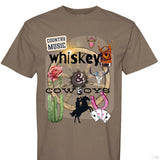 Country Music Whiskey and Cowboys Collage Design on Comfort Colors Unisex 1717 T Shirt - Aaria Tees Aaria Tees