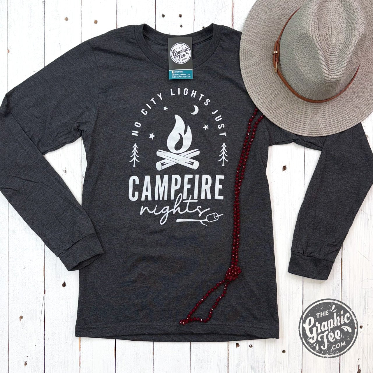 No City Lights Just Campfire Nights Long Sleeve Tee - Aaria Tees Aaria Tees