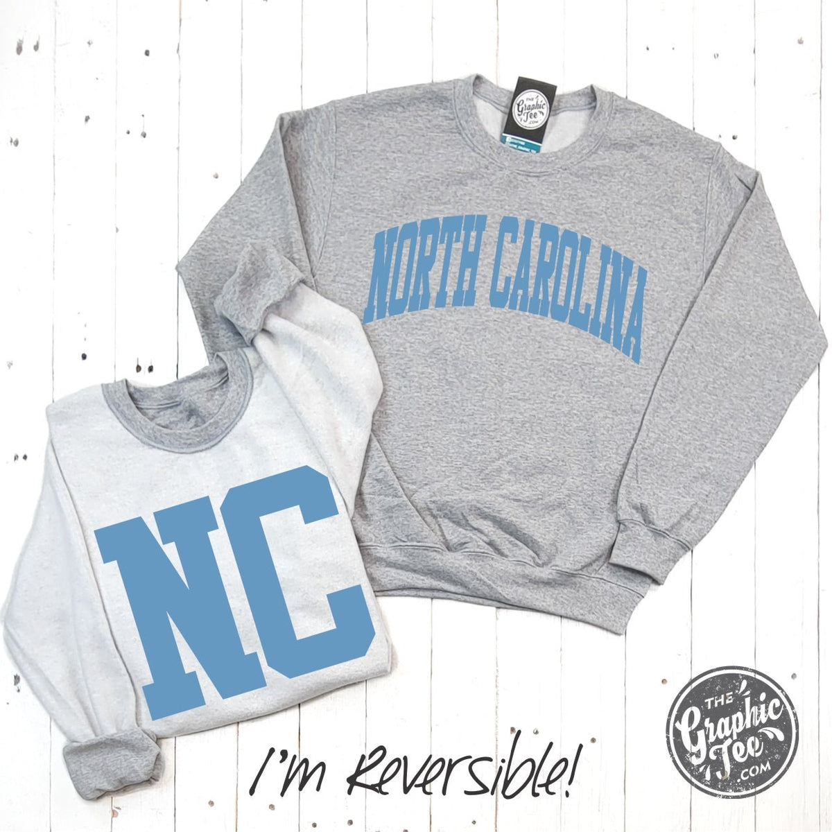 North Carolina Reversible Sport Grey Crewneck Sweatshirt - Aaria Tees