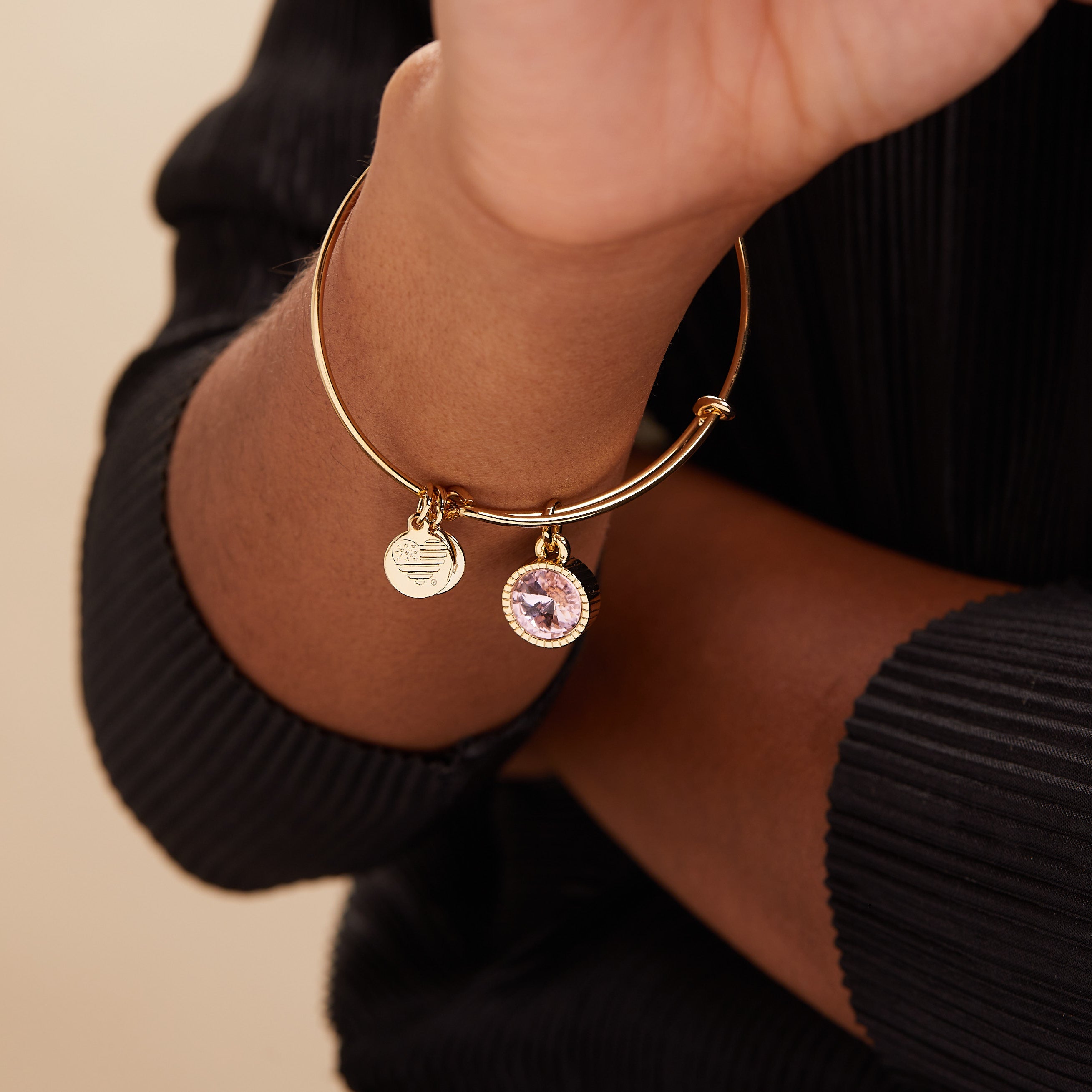 October Birthstone Charm Bangle, Rose - Aaria Tees Aaria Tees