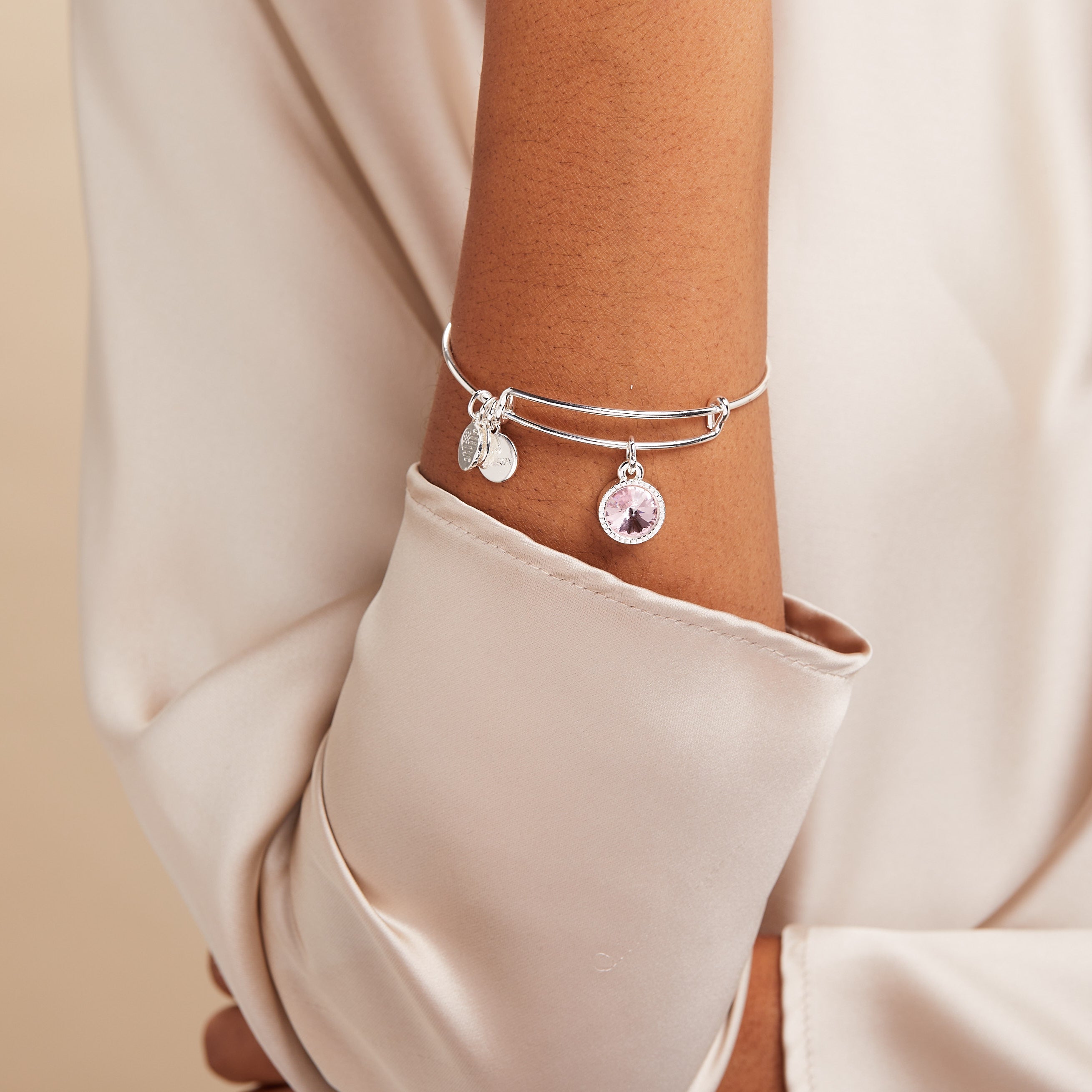 October Birthstone Charm Bangle, Rose - Aaria Tees Aaria Tees