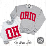 Ohio Scarlet Red Print Reversible Sport Grey Crewneck Sweatshirt - Aaria Tees Aaria Tees