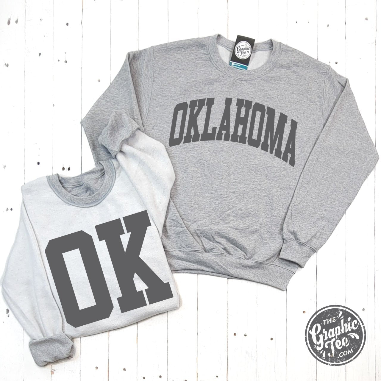 Oklahoma Reversible Sport Grey Crewneck Sweatshirt - Aaria Tees Aaria Tees