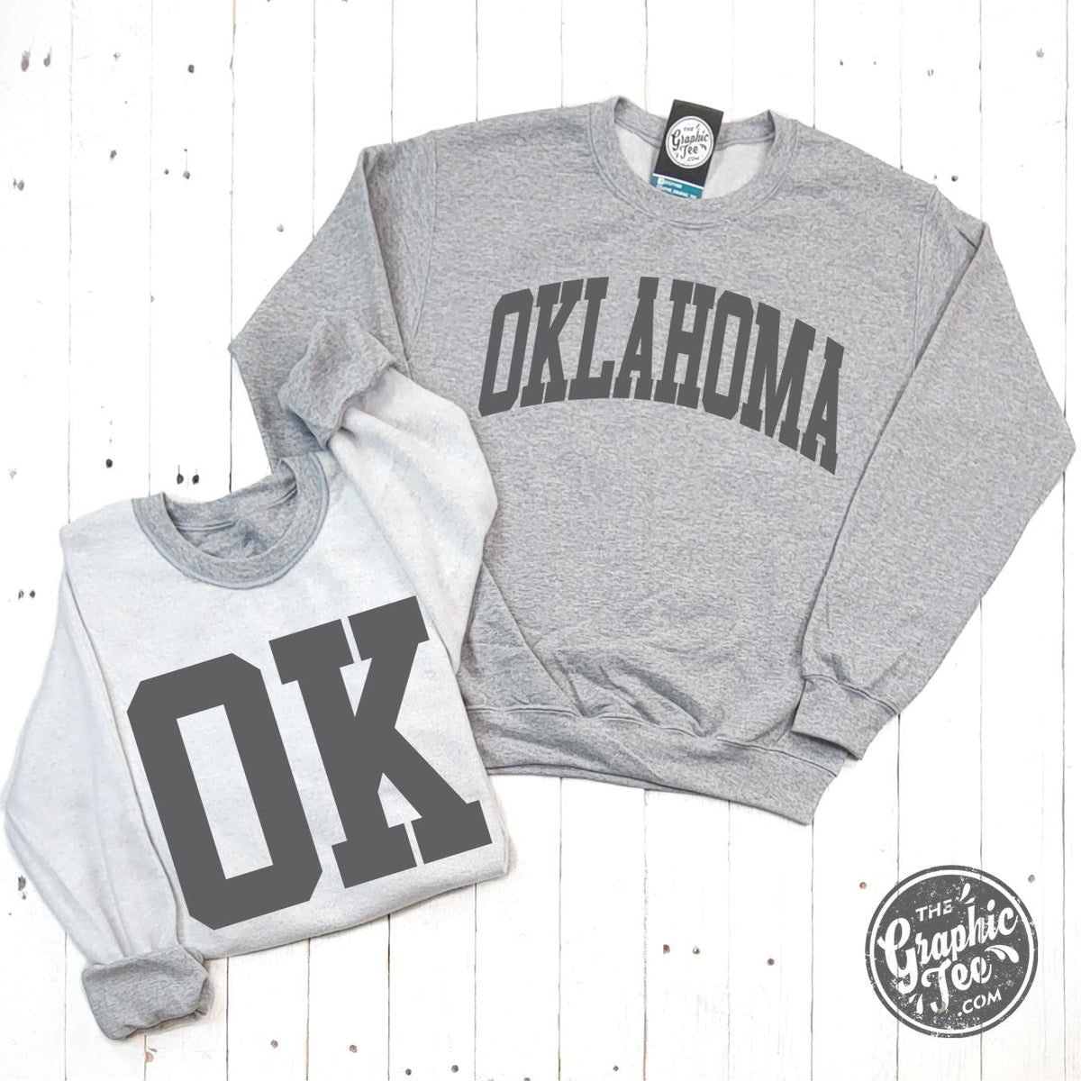 Oklahoma Reversible Sport Grey Crewneck Sweatshirt - Aaria Tees