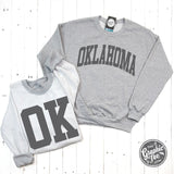 Oklahoma Reversible Sport Grey Crewneck Sweatshirt - Aaria Tees Aaria Tees