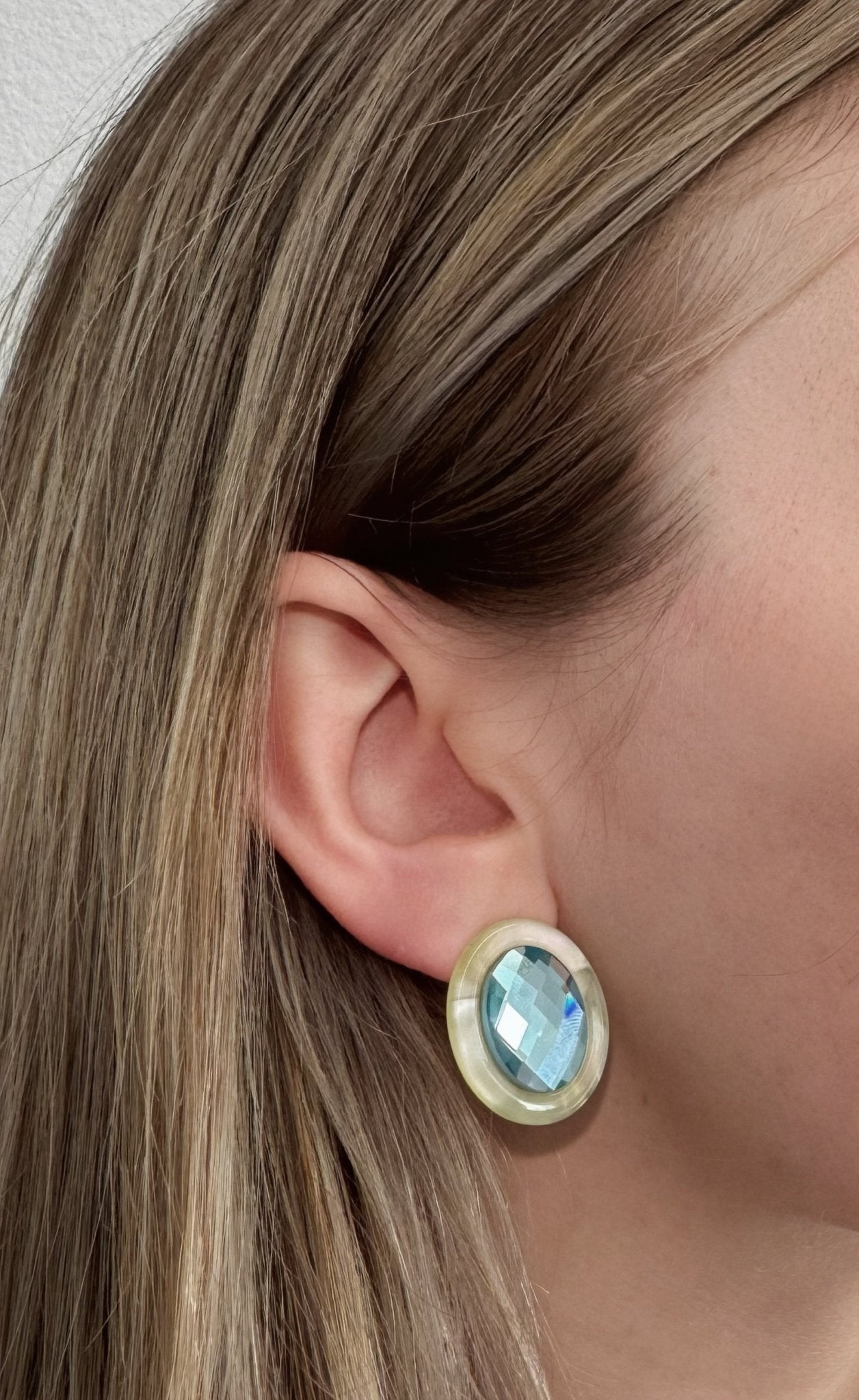 Olivia Statement Earrings Oval - Blue Peacock - Aaria Tees Aaria Tees