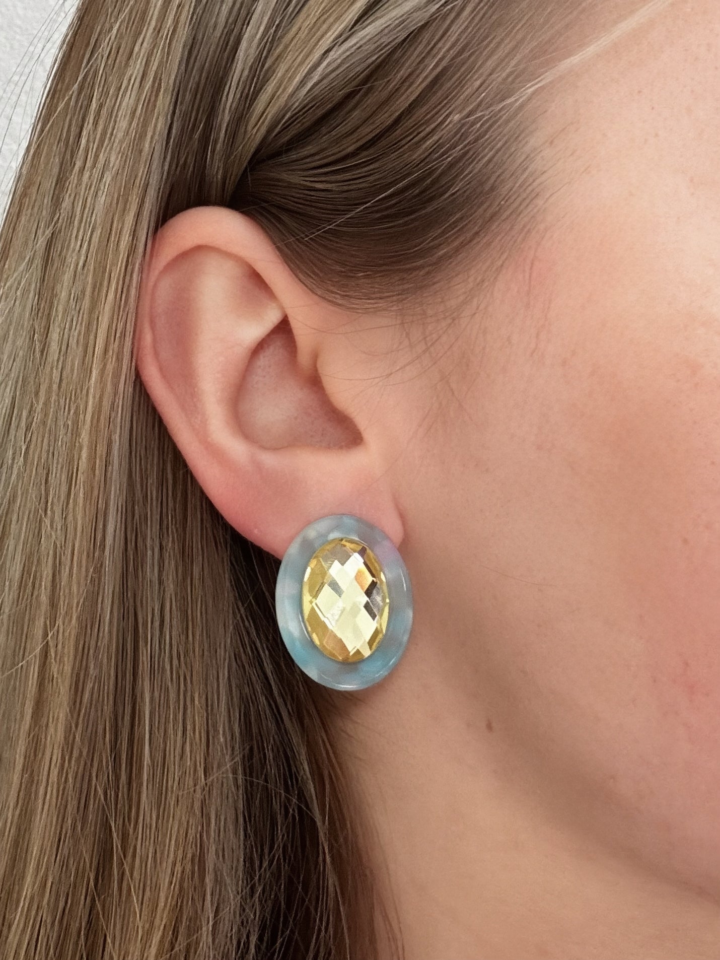 Olivia Statement Earrings Oval -  Lemon Drop - Aaria Tees Aaria Tees