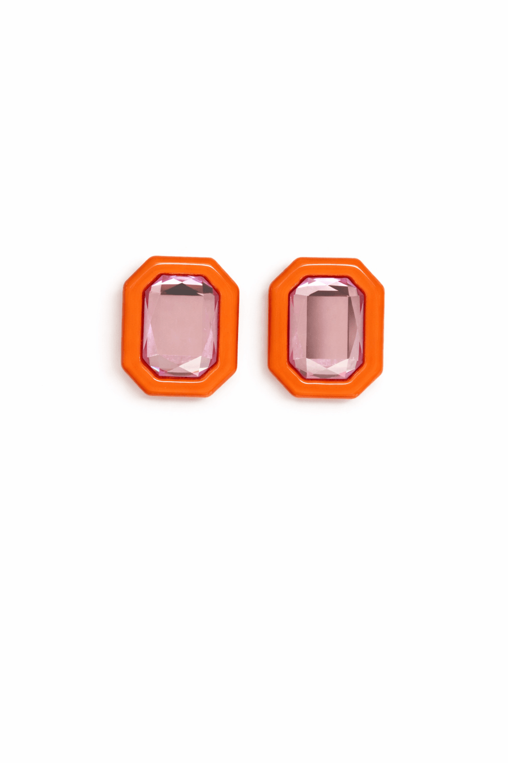 Olivia Statement Earrings Rectangle - Pink Grapefruit - Aaria Tees