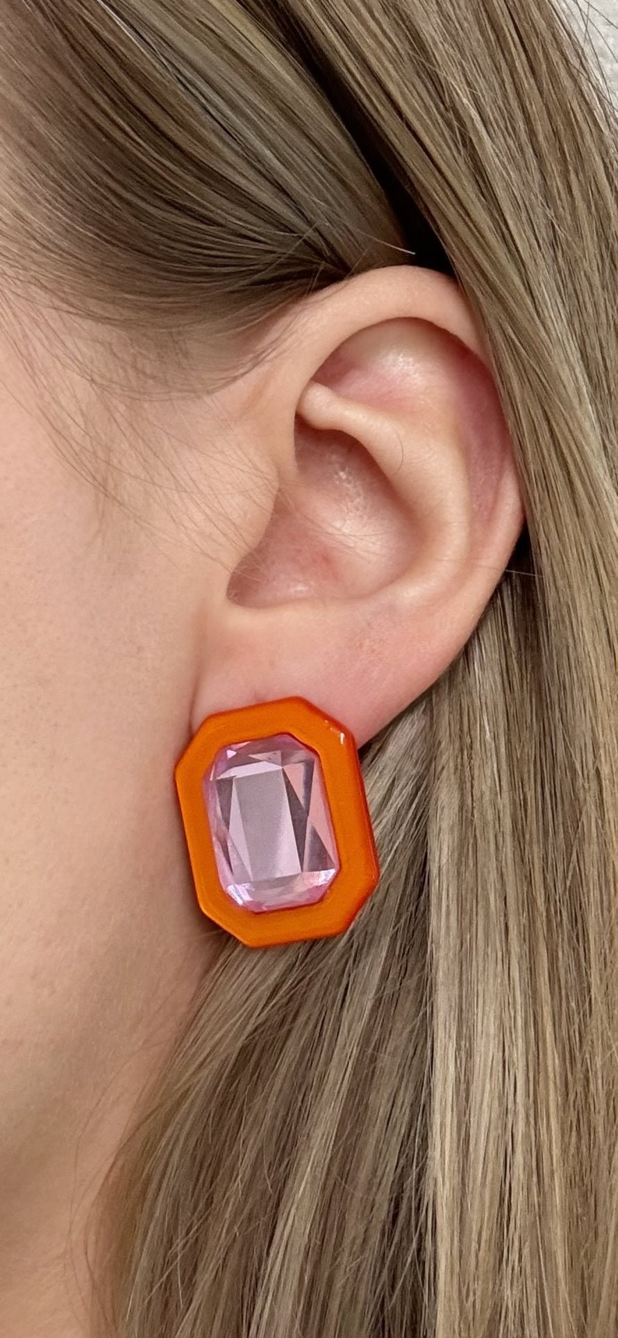 Olivia Statement Earrings Rectangle - Pink Grapefruit - Aaria Tees Aaria Tees