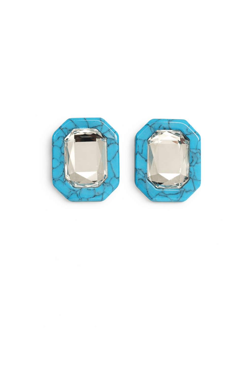 Olivia Statement Earrings Rectangle - Turquoise Crystal - Aaria Tees Aaria Tees