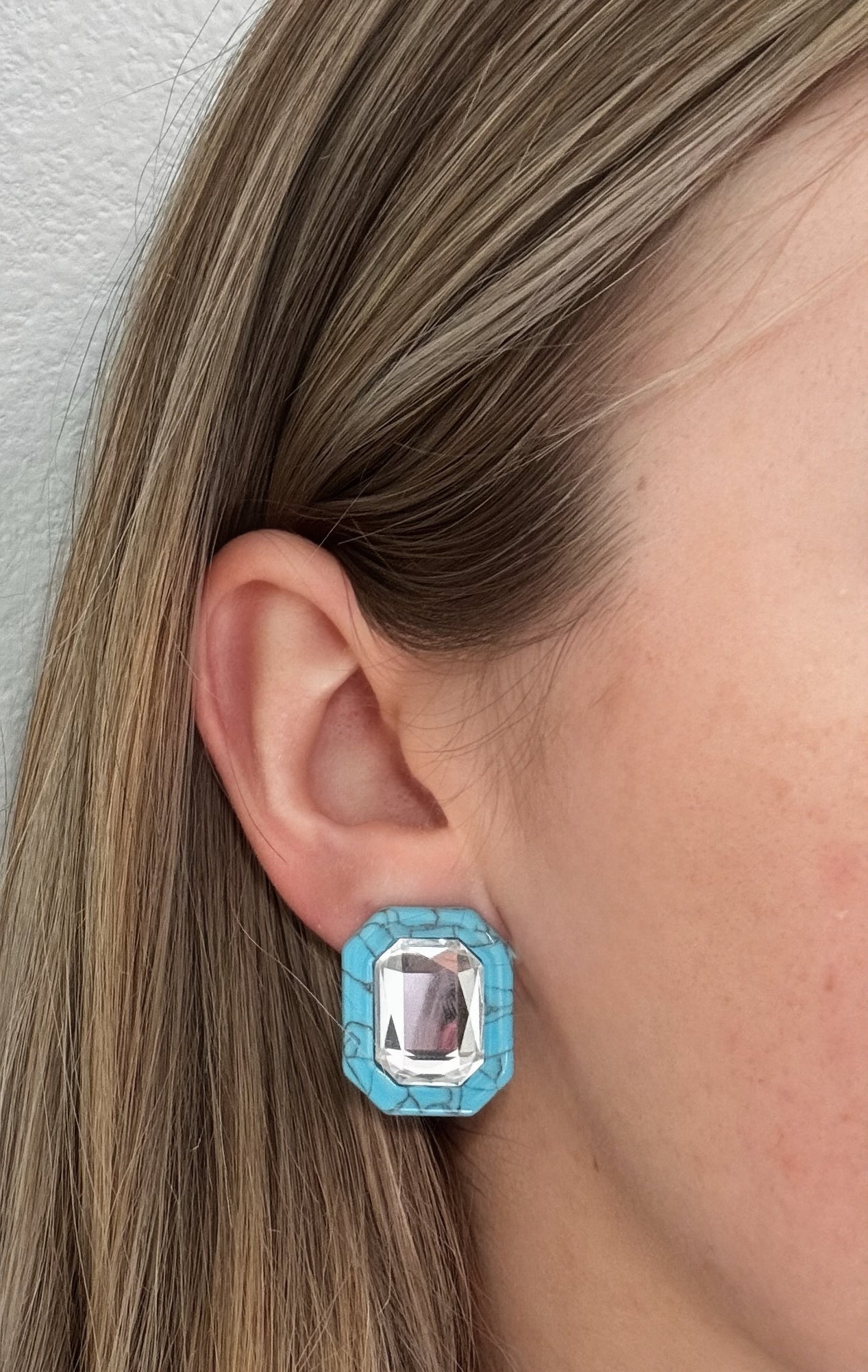 Olivia Statement Earrings Rectangle - Turquoise Crystal - Aaria Tees Aaria Tees