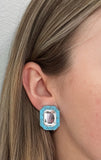 Olivia Statement Earrings Rectangle - Turquoise Crystal - Aaria Tees Aaria Tees