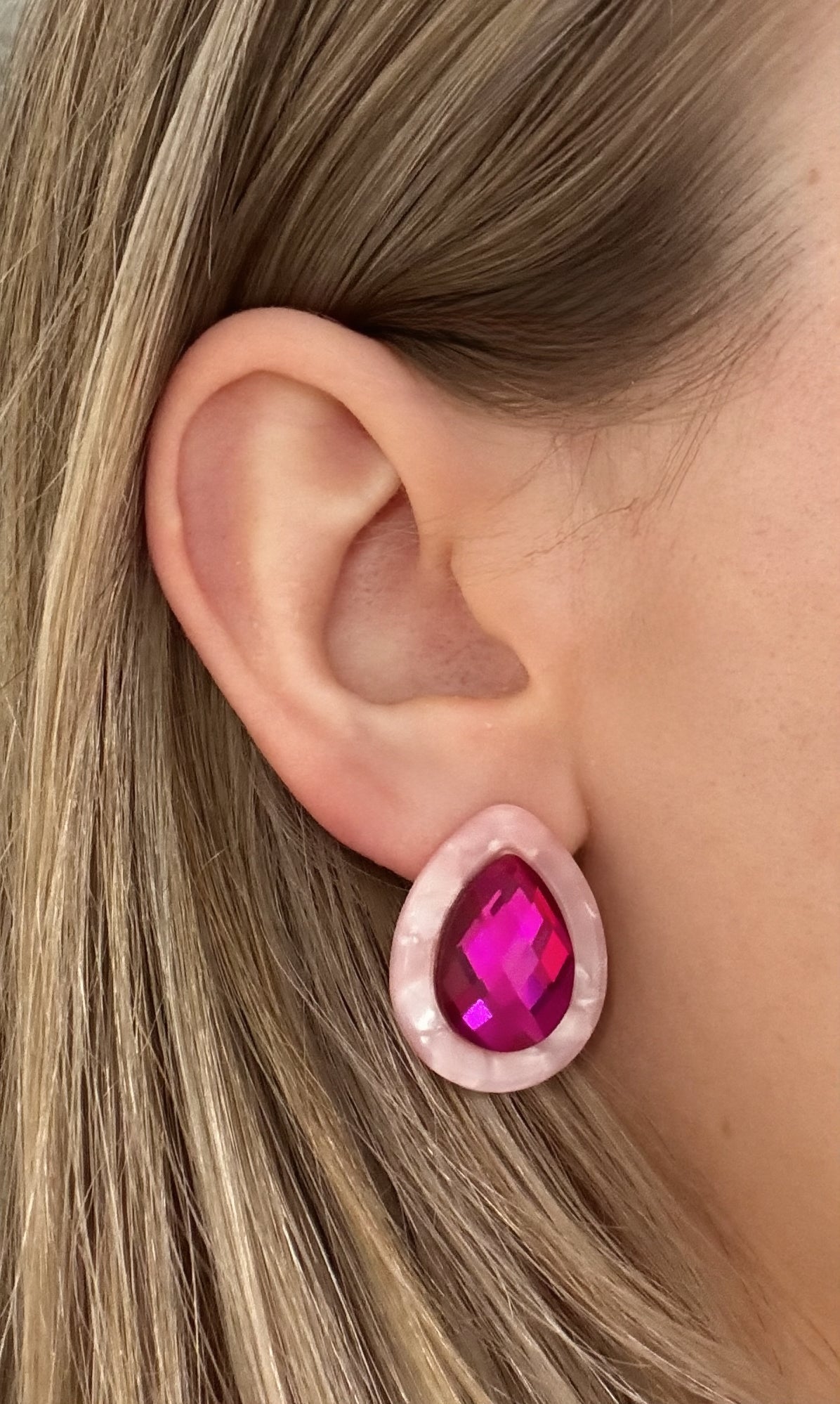 Olivia Statement Earrings Teardrop - Pink Cherry Blossom - Aaria Tees Aaria Tees