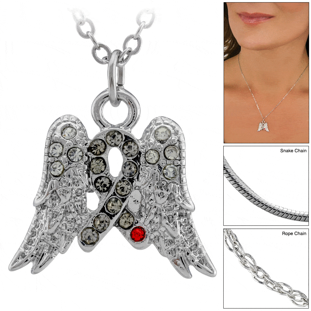 On Angel Wings Diabetes Awareness Ribbon Necklace - Aaria Tees Aaria Tees