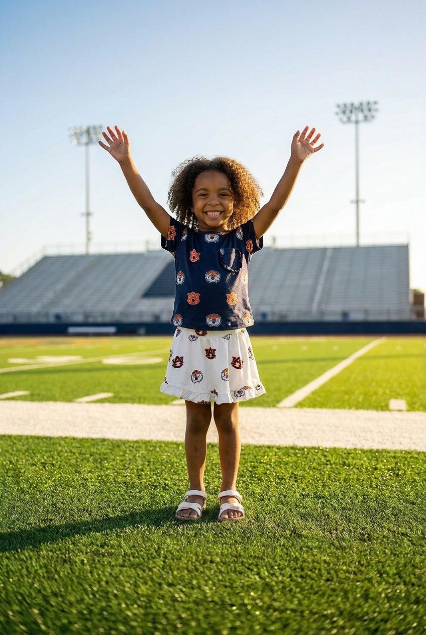 Auburn Blue Aubie Ruffle Pocket Tee - Aaria Tees Aaria Tees