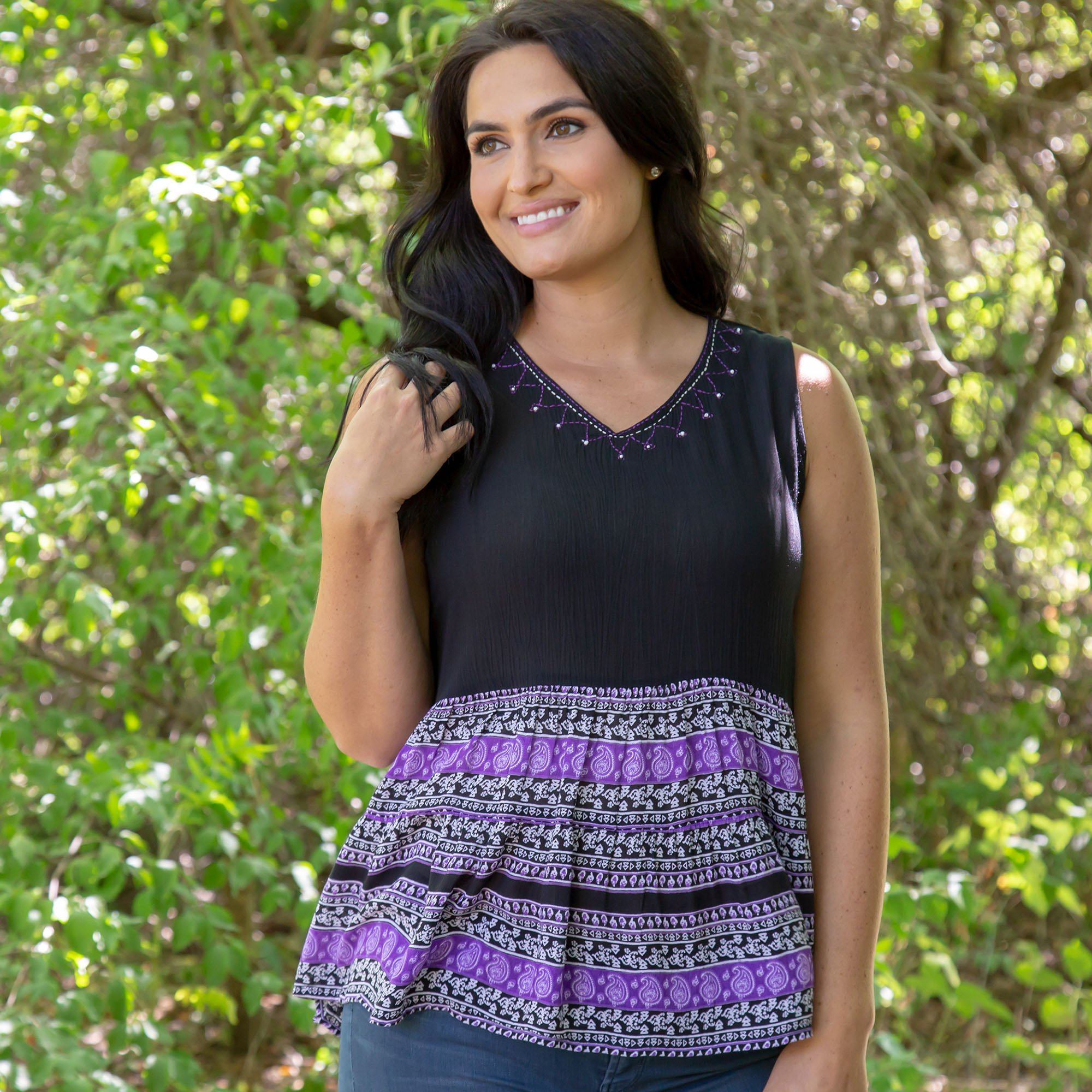 Paisley Garden Sleeveless Top - Aaria Tees Aaria Tees