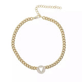 Pave Heart Chain Necklace Aaria Tees