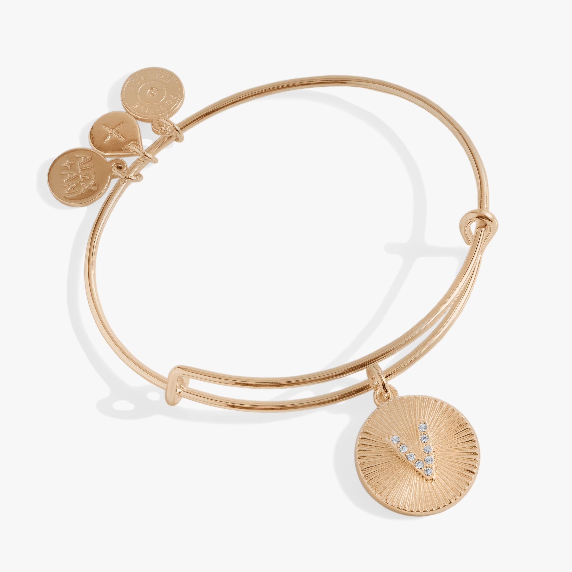 Initial V Pave Starburst Texture Bangle - Aaria Tees Aaria Tees