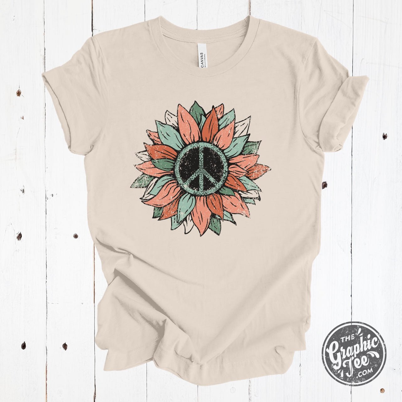 Peace Sunflower Short Sleeve Tee - Aaria Tees Aaria Tees