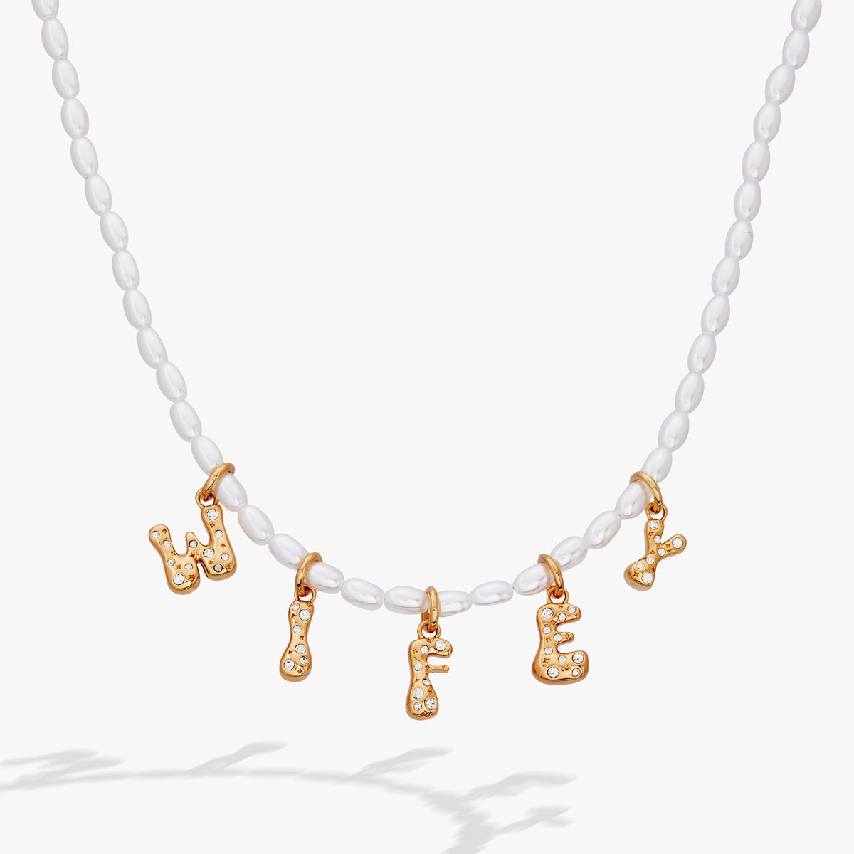 'Wifey' Bubble And Beaded Pearl Necklace - Aaria Tees