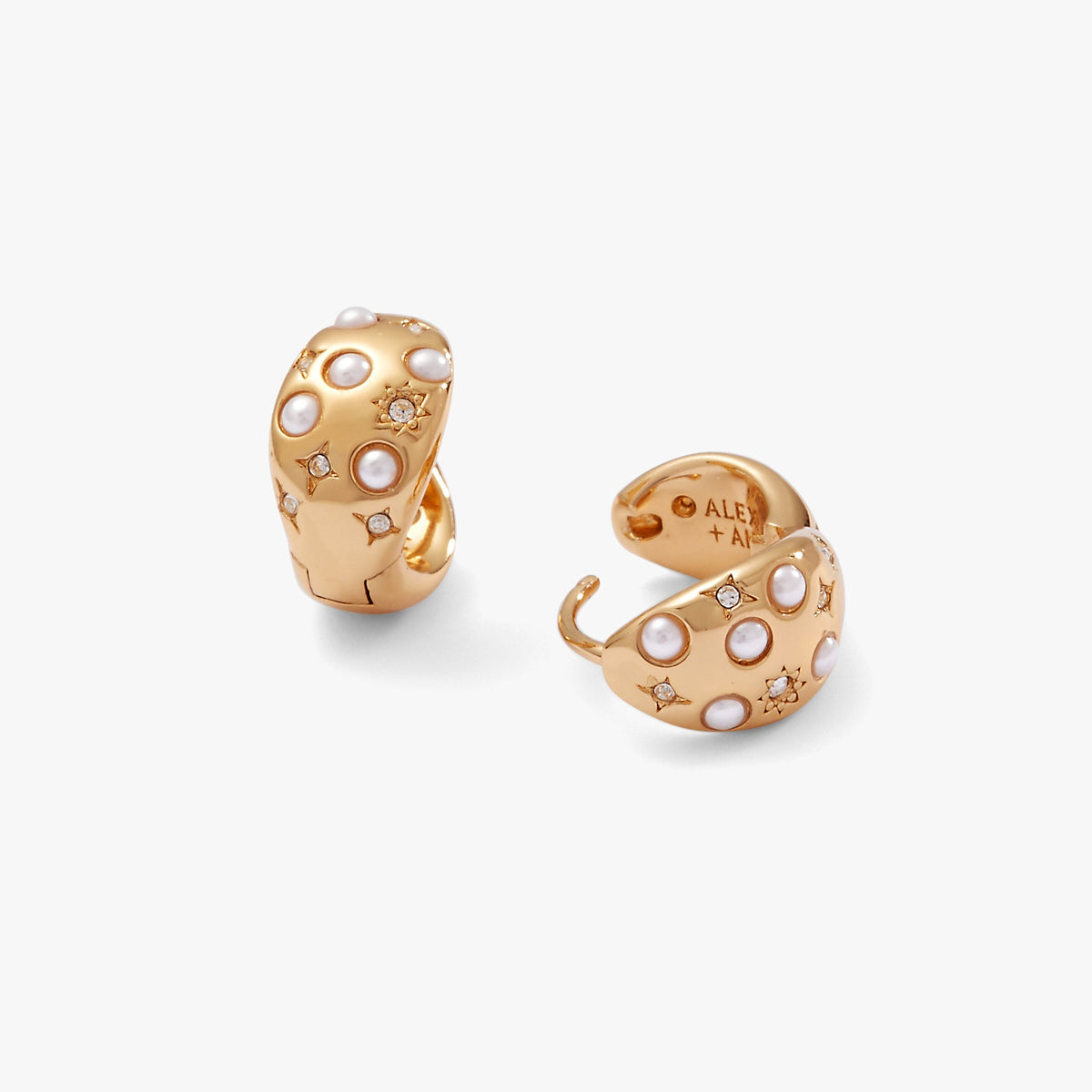 Pearl and Crystal Huggie Hoop Earrings - Aaria Tees