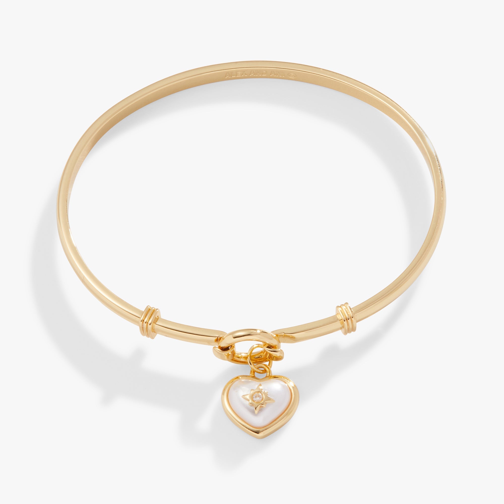 Pearl Heart + Crystal Charm Clip Bangle - Aaria Tees Aaria Tees