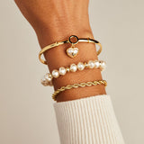 Pearl Heart + Crystal Charm Clip Bangle - Aaria Tees Aaria Tees