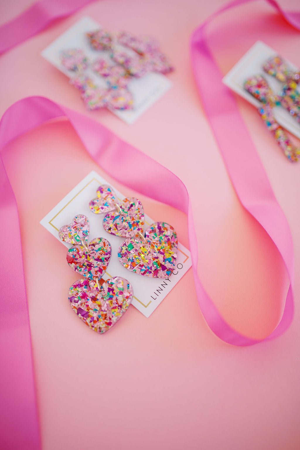 Penny Heart Statement Earrings - Pink Birthday Confetti - Aaria Tees Aaria Tees