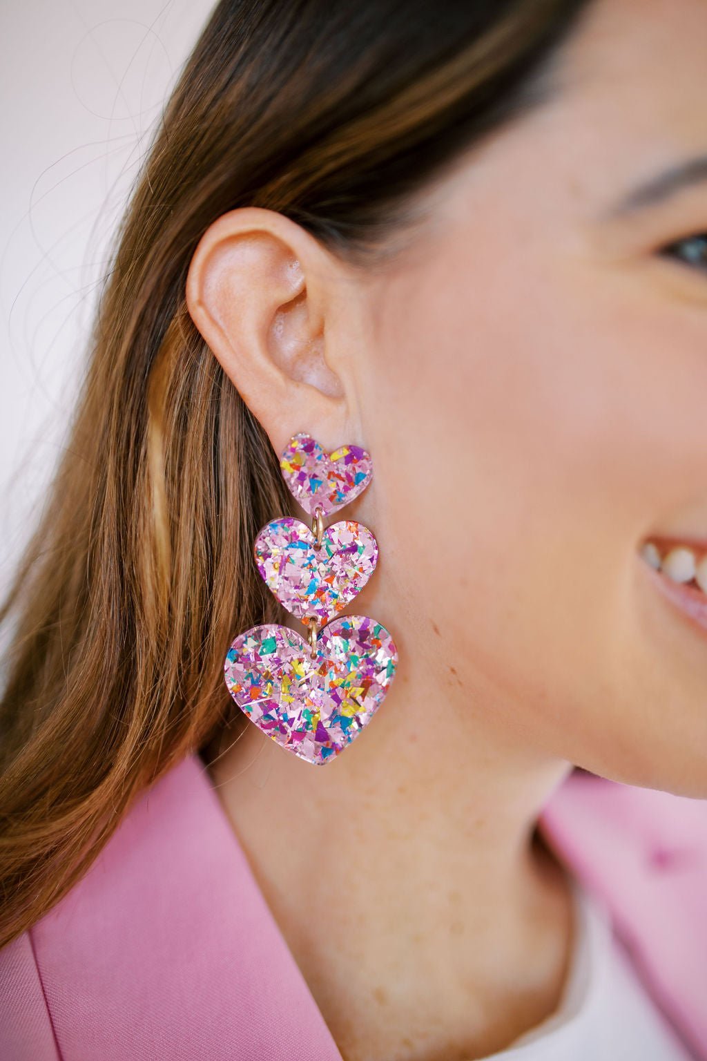 Penny Heart Statement Earrings - Pink Birthday Confetti - Aaria Tees Aaria Tees