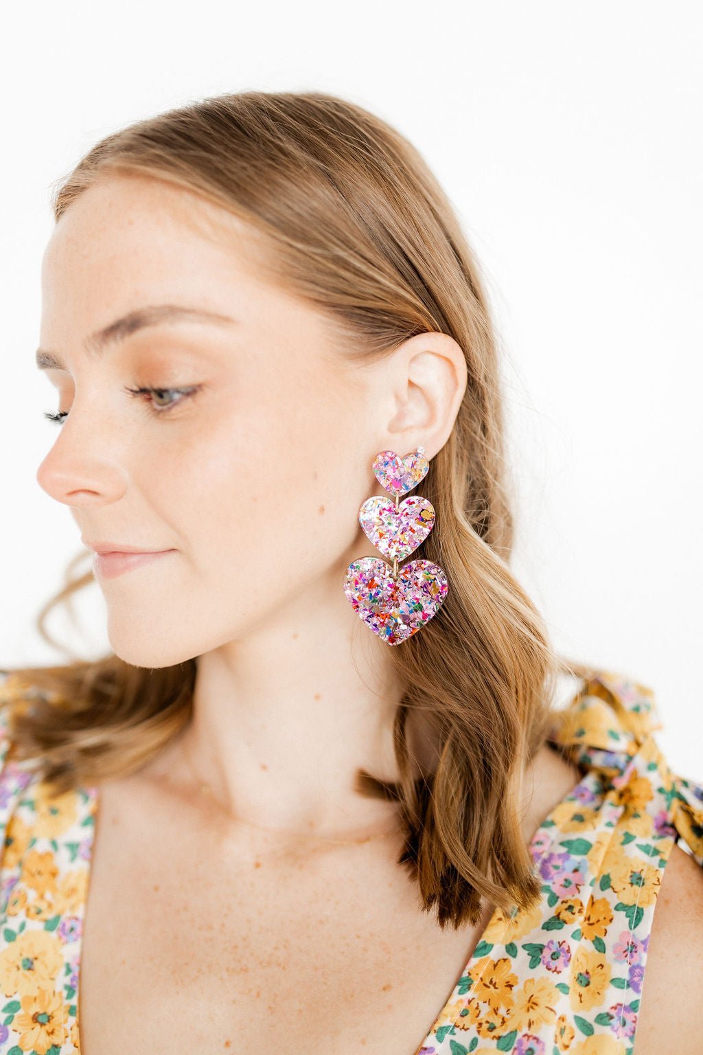 Penny Heart Statement Earrings - Pink Birthday Confetti - Aaria Tees Aaria Tees