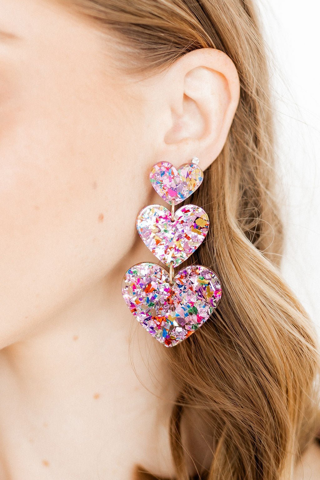 Penny Heart Statement Earrings - Pink Birthday Confetti - Aaria Tees Aaria Tees