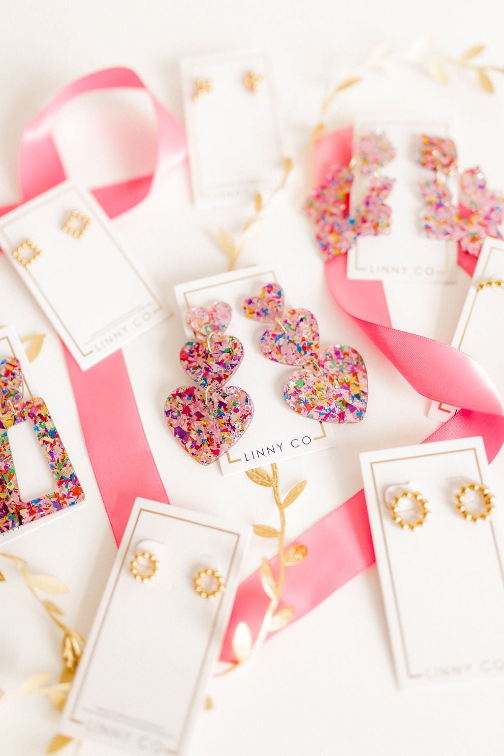 Penny Heart Statement Earrings - Pink Birthday Confetti - Aaria Tees Aaria Tees