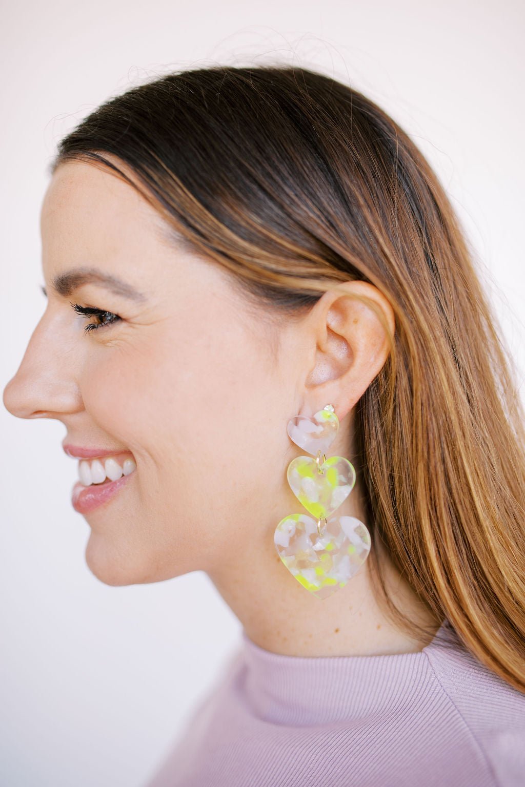 Penny Heart Statement Earrings - Neon Yellow Clouds - Aaria Tees Aaria Tees
