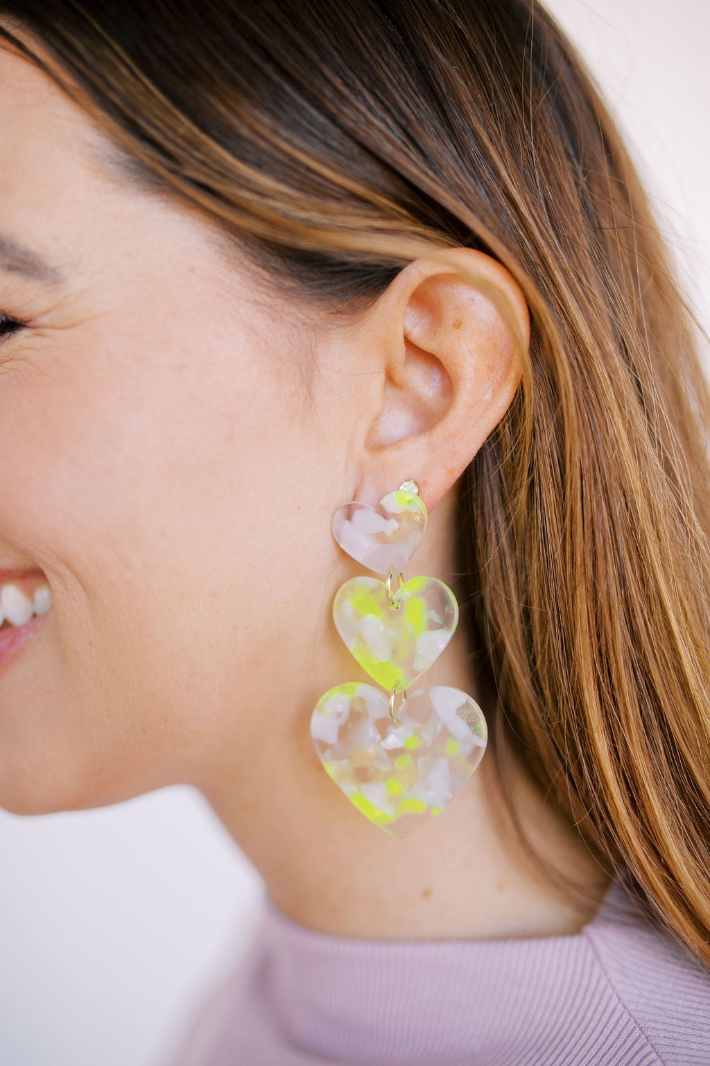 Penny Heart Statement Earrings - Neon Yellow Clouds - Aaria Tees Aaria Tees